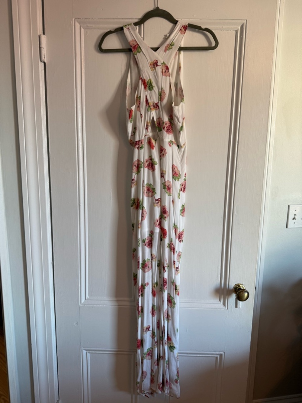 Swell White Maxi Dress with Pink Floral & Green Leaves